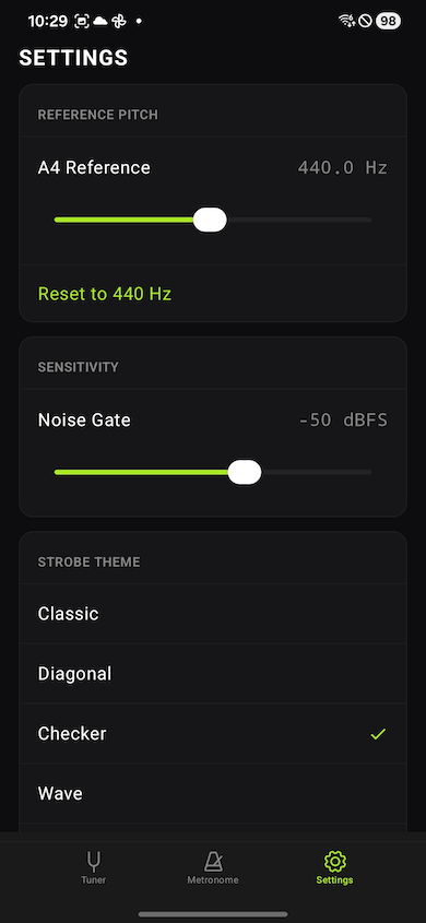Settings screen (Android)