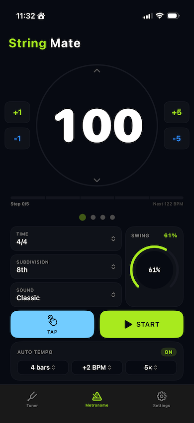 Metronome main screen (iPhone)